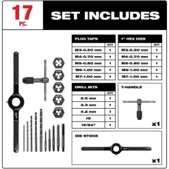 Milwaukee 17 Piece Metric Tap and Die Set 49-22-5601