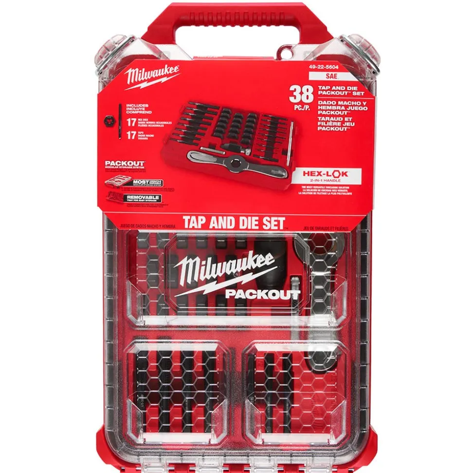 Milwaukee 38 Piece SAE Tap & Die PACKOUT Set w/ Hex-LOK 2-in-1 Handle 49-22-5604