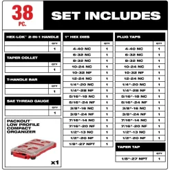 Milwaukee 38 Piece SAE Tap & Die PACKOUT Set w/ Hex-LOK 2-in-1 Handle 49-22-5604