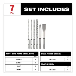 Milwaukee 6 Piece SDS PLUS MX4 4-Cutter & Chisel Kit for PACKOUT 48-20-7662