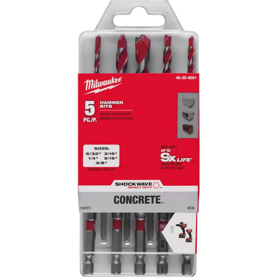 Milwaukee 5 Piece SHOCKWAVE Impact Duty Carbide Hammer Drill Bit Set 48-20-9051