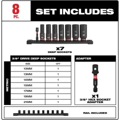 Milwaukee 8 Piece Shockwave Impact Duty 3/8