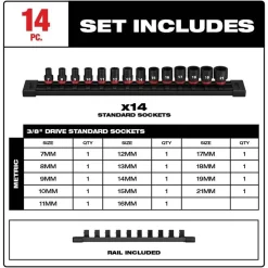 Milwaukee 14 Piece Shockwave Impact Duty 3/8" Drive Metric Standard 6 Point Socket Set 49-66-7007