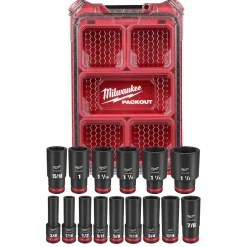 Milwaukee 15 Piece SHOCKWAVE Impact Duty 1/2" Drive SAE PACKOUT Deep Socket Set 49-66-6802