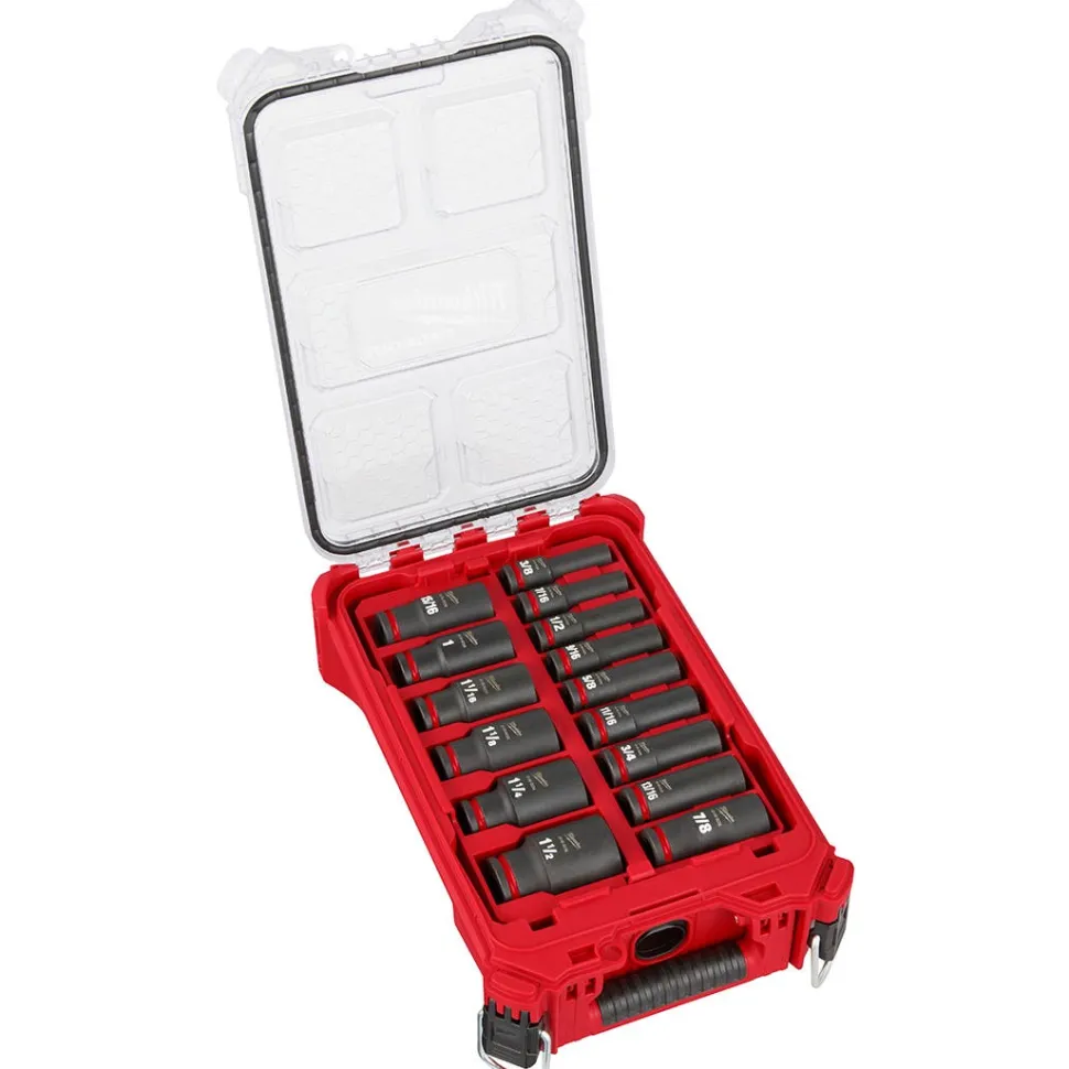 Milwaukee 15 Piece SHOCKWAVE Impact Duty 1/2" Drive SAE PACKOUT Deep Socket Set 49-66-6802