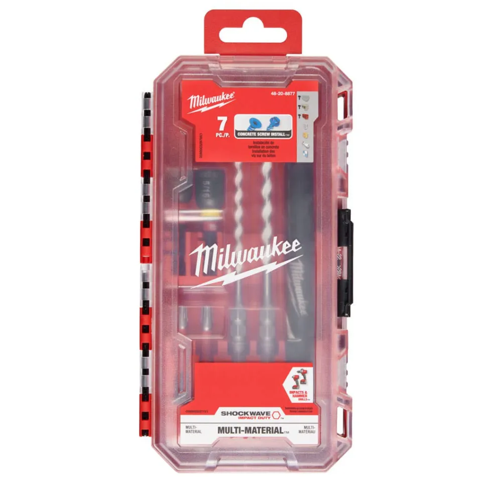 Milwaukee 7 Piece SHOCKWAVE Impact Duty Carbide Multi-Material Drill Bit Concrete Screw Install Kit 48-20-8877