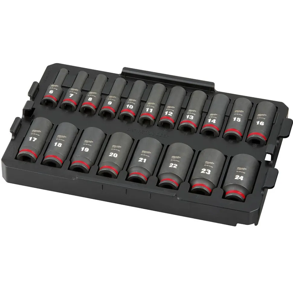 Milwaukee 19 Piece SHOCKWAVE Impact Duty 3/8" Drive Metric PACKOUT Deep Socket Tray Set 49-66-6816