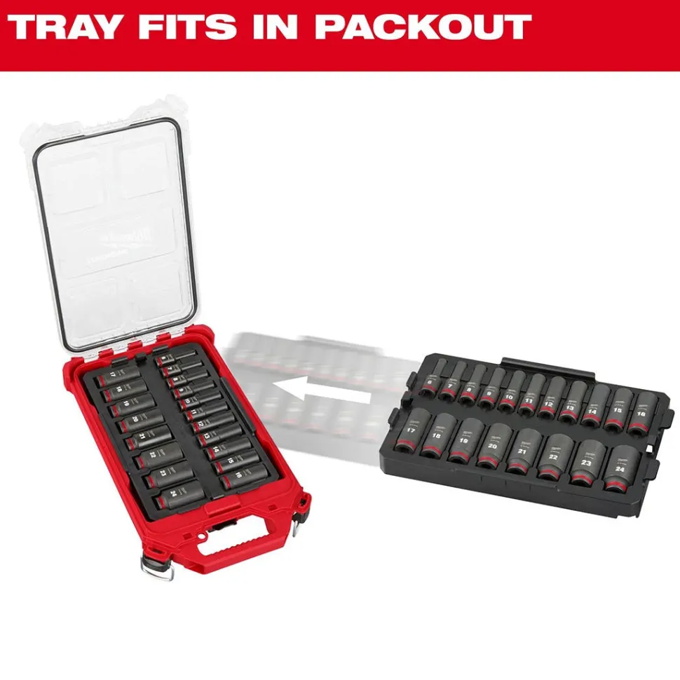 Milwaukee 19 Piece SHOCKWAVE Impact Duty 3/8" Drive Metric PACKOUT Deep Socket Tray Set 49-66-6816