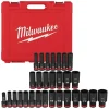 Milwaukee 29 Piece SHOCKWAVE Impact Duty 1/2" Drive SAE & Metric Deep 6 Point Socket Set 49-66-7016