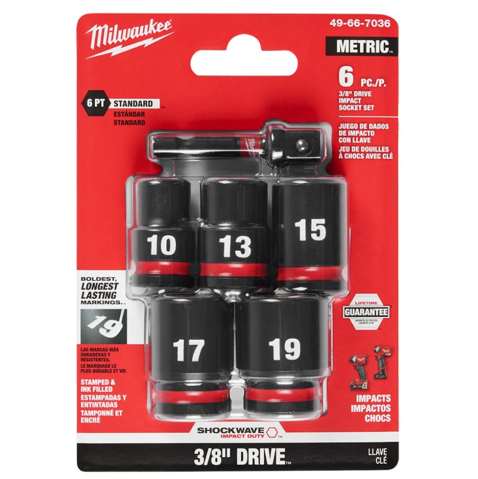 Milwaukee 6 Piece SHOCKWAVE Impact Duty 3/8" Drive Metric Standard Socket Set 49-66-7036