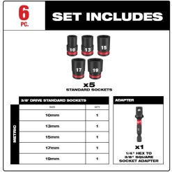 Milwaukee 6 Piece SHOCKWAVE Impact Duty 3/8