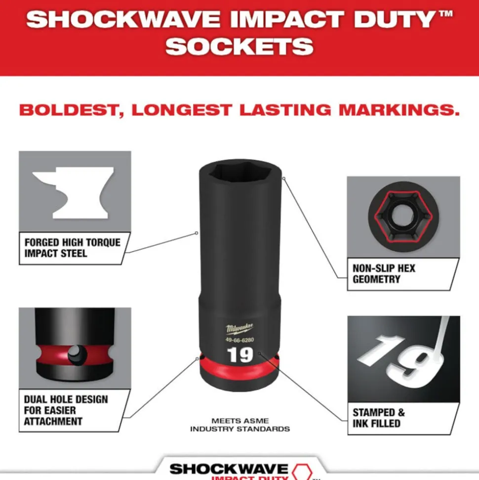 Milwaukee 6 Piece SHOCKWAVE Impact Duty 3/8" Drive Metric Standard Socket Set 49-66-7036