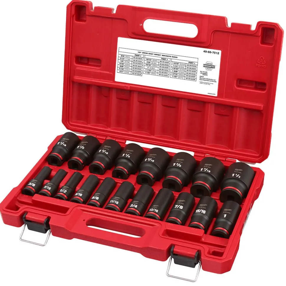 Milwaukee 19 Piece SHOCKWAVE Impact Duty 1/2" Drive SAE Deep 6 Point Socket Set 49-66-7012