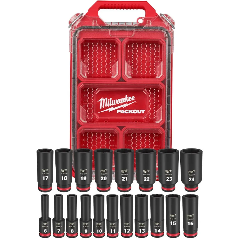 Milwaukee 19 Piece SHOCKWAVE Impact Duty 3/8" Drive Metric PACKOUT Deep Socket Set 49-66-6801