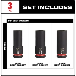 Milwaukee 3 Piece Shockwave Impact Duty 1/2" Drive Metric Deep 6 Point Socket Set 49-66-7025