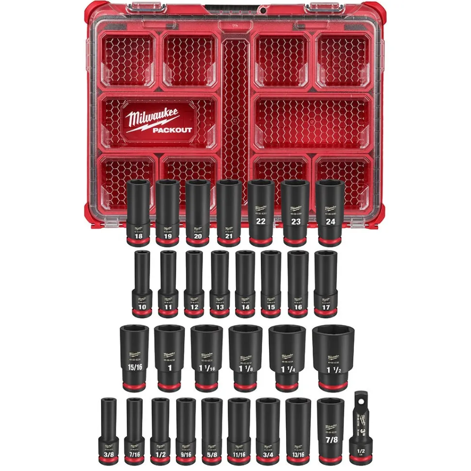 Milwaukee 31 Piece SHOCKWAVE Impact Duty 1/2" Drive Metric & SAE PACKOUT Deep Socket Set 49-66-6806