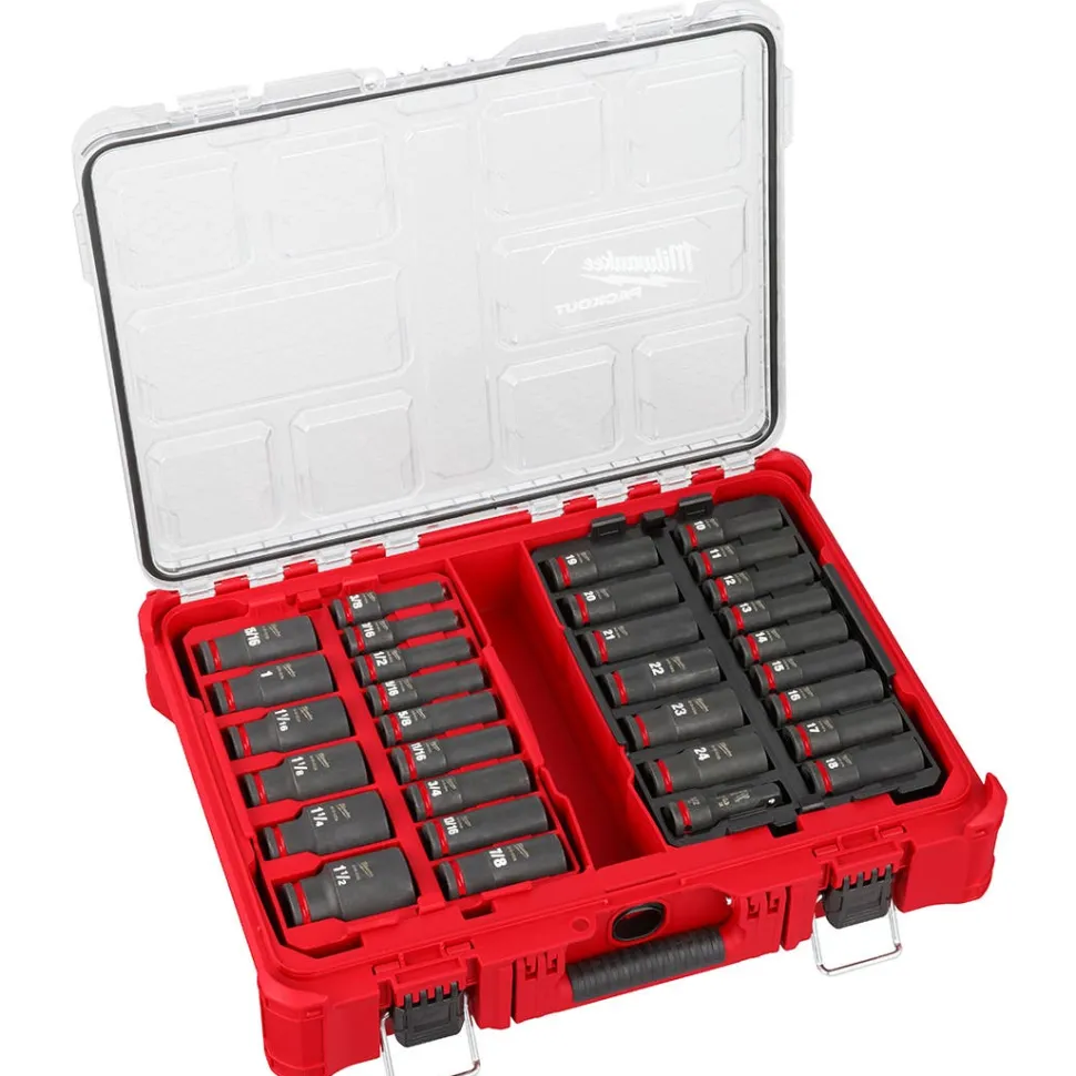 Milwaukee 31 Piece SHOCKWAVE Impact Duty 1/2" Drive Metric & SAE PACKOUT Deep Socket Set 49-66-6806