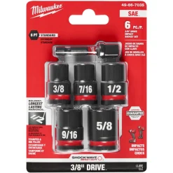 Milwaukee 6 Piece SHOCKWAVE Impact Duty 3/8" Drive SAE Standard Socket Set 49-66-7035
