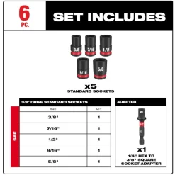 Milwaukee 6 Piece SHOCKWAVE Impact Duty 3/8