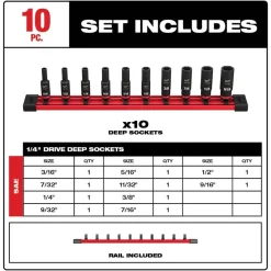 Milwaukee 10 Piece Shockwave Impact Duty 1/4" Drive SAE Deep 6 Point Socket Set 49-66-7001