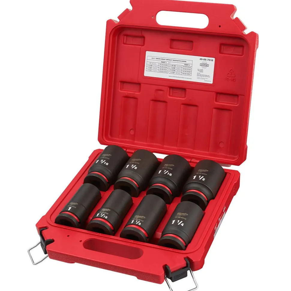 Milwaukee 8 Piece Shockwave Impact Duty 3/4" Drive SAE Deep 6 Point Socket Set 49-66-7018