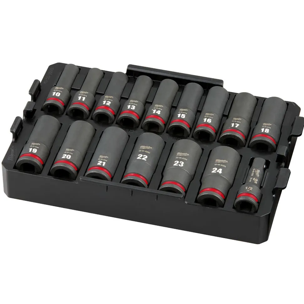 Milwaukee 16 Piece SHOCKWAVE Impact Duty 1/2" Drive Metric PACKOUT Deep Socket Tray Set 49-66-6818