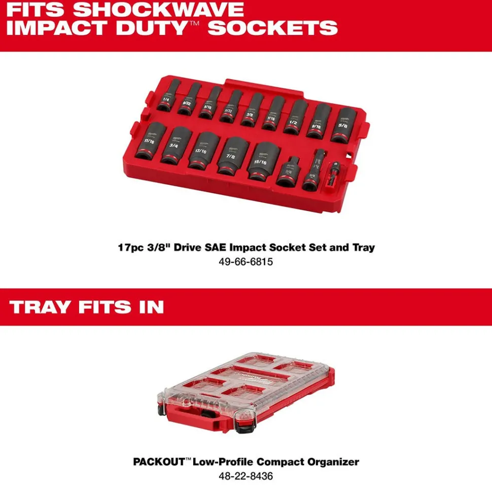 Milwaukee 17 Piece SHOCKWAVE Impact Duty 3/8" Drive SAE PACKOUT Deep Socket Tray Set 49-66-6815