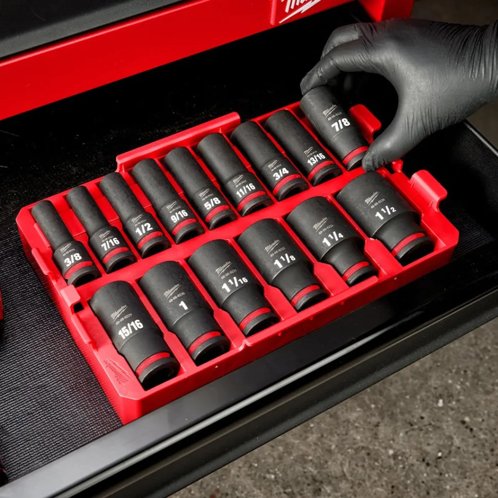 Milwaukee 15 Piece SHOCKWAVE Impact Duty 1/2" Drive SAE PACKOUT Deep Socket Tray Set 49-66-6817