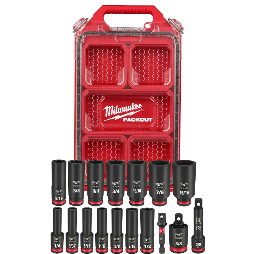 Milwaukee 17 Piece SHOCKWAVE Impact Duty 3/8" Drive SAE PACKOUT Deep Socket Set 49-66-6800