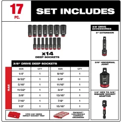 Milwaukee 17 Piece SHOCKWAVE Impact Duty 3/8