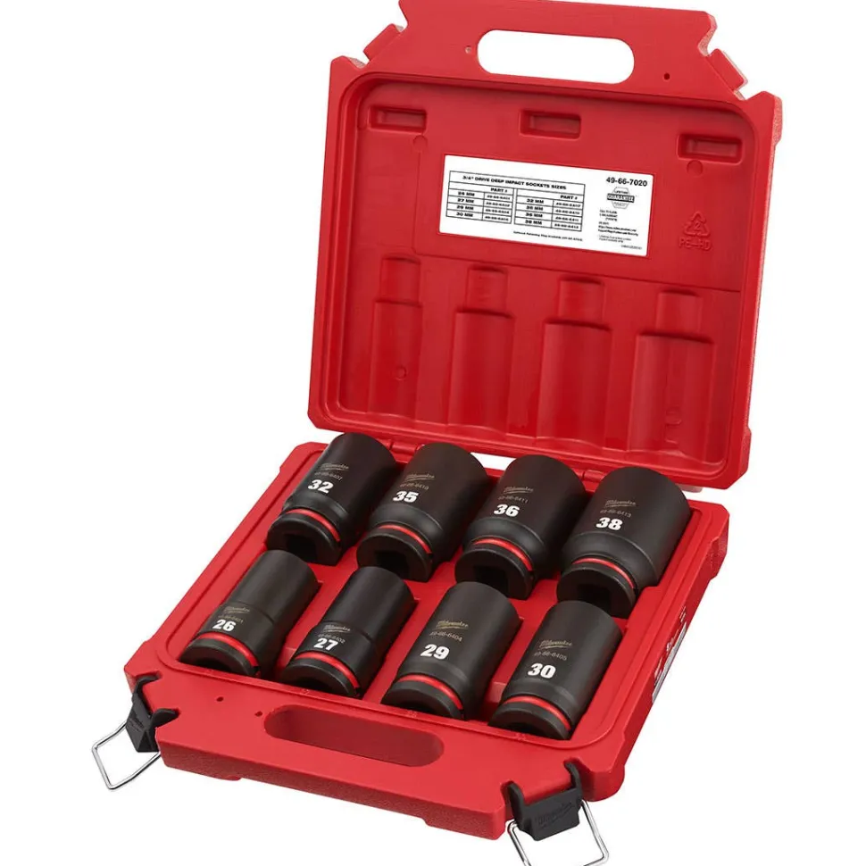 Milwaukee 8 Piece Shockwave Impact Duty 3/4" Drive Metric Deep 6 Point Socket Set 49-66-7020