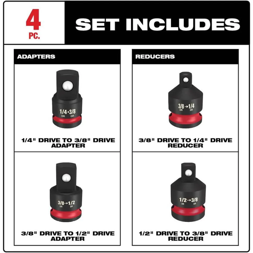 Milwaukee 4 Piece Shockwave Impact Duty 1/4" - 1/2" Drive Adapter Set 49-66-6742