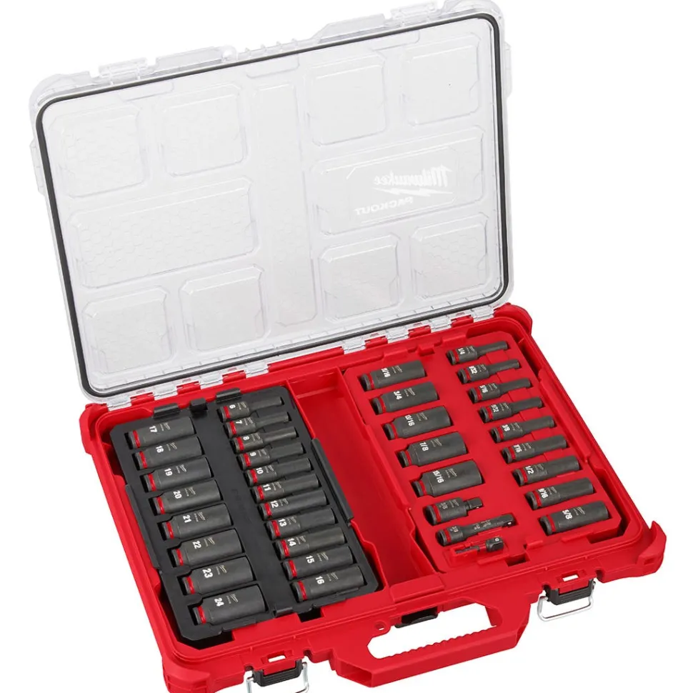 Milwaukee 36 Piece SHOCKWAVE Impact Duty 3/8" Drive Metric & SAE PACKOUT Deep Socket Set 49-66-6805