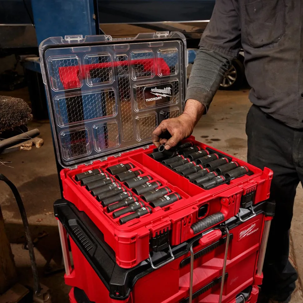 Milwaukee 36 Piece SHOCKWAVE Impact Duty 3/8" Drive Metric & SAE PACKOUT Deep Socket Set 49-66-6805