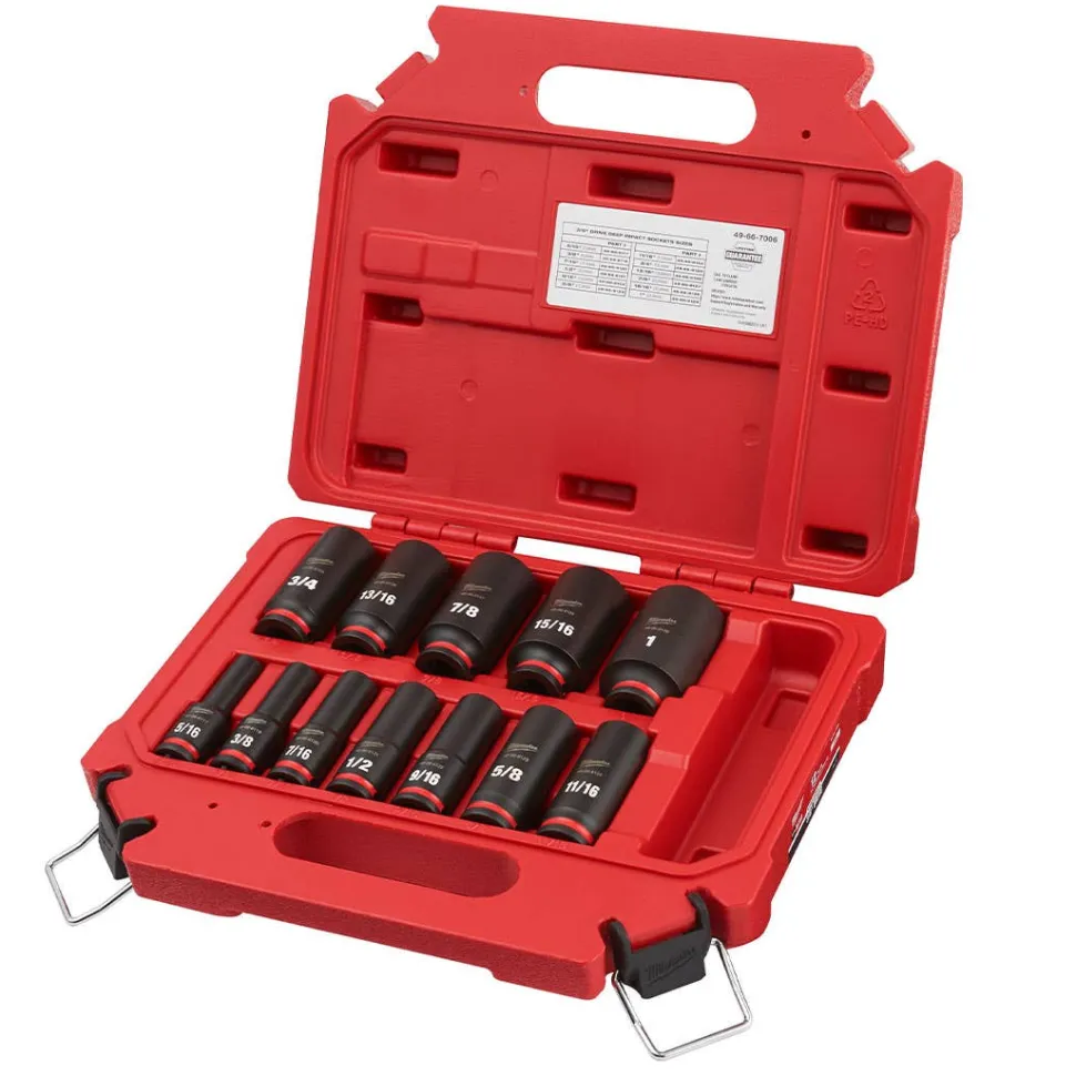 Milwaukee 12 Piece Shockwave Impact Duty 3/8" Drive SAE Deep 6 Point Socket Set 49-66-7006