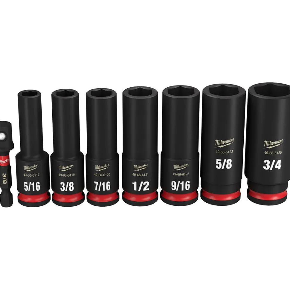 Milwaukee 8 Piece Shockwave Impact Duty 3/8" Drive SAE Deep 6 Point Socket Set 49-66-7024