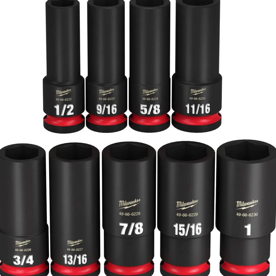Milwaukee 9 Piece Shockwave Impact Duty 1/2" Drive SAE Deep 6 Point Socket Set 49-66-7022