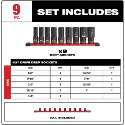 Milwaukee 9 Piece Shockwave Impact Duty 1/2
