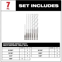 Milwaukee 7 Piece SHOCKWAVE Impact Duty Carbide Multi-Material Drill Bit Kit for PACKOUT 48-20-8899