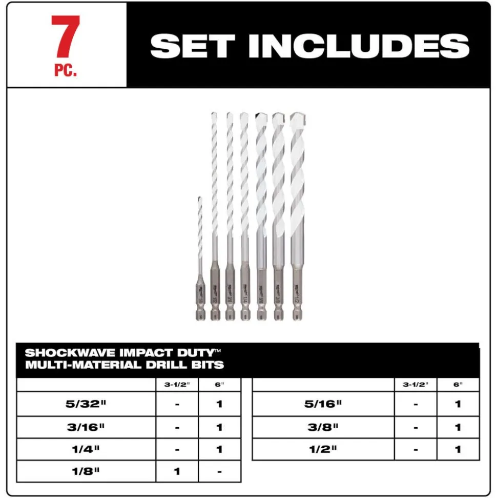 Milwaukee 7 Piece SHOCKWAVE Impact Duty Carbide Multi-Material Drill Bit Kit for PACKOUT 48-20-8899