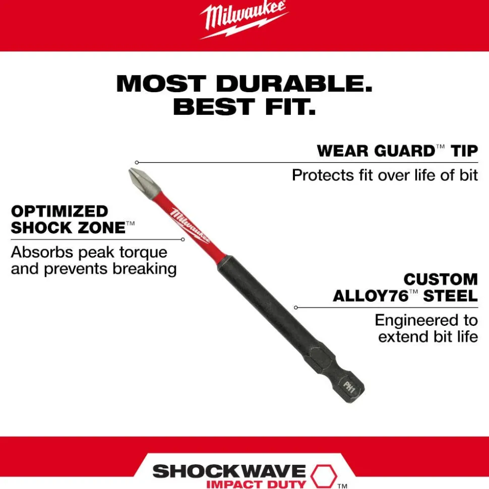 Milwaukee 3 Piece SHOCKWAVE Impact Duty Magnetic Attachment and PH2 Bit Set - 48-32-4550