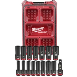 Milwaukee 16 Piece SHOCKWAVE Impact Duty 1/2" Drive Metric PACKOUT Deep Socket Set 49-66-6803