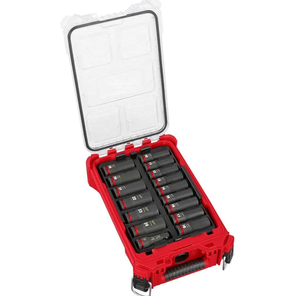 Milwaukee 16 Piece SHOCKWAVE Impact Duty 1/2" Drive Metric PACKOUT Deep Socket Set 49-66-6803