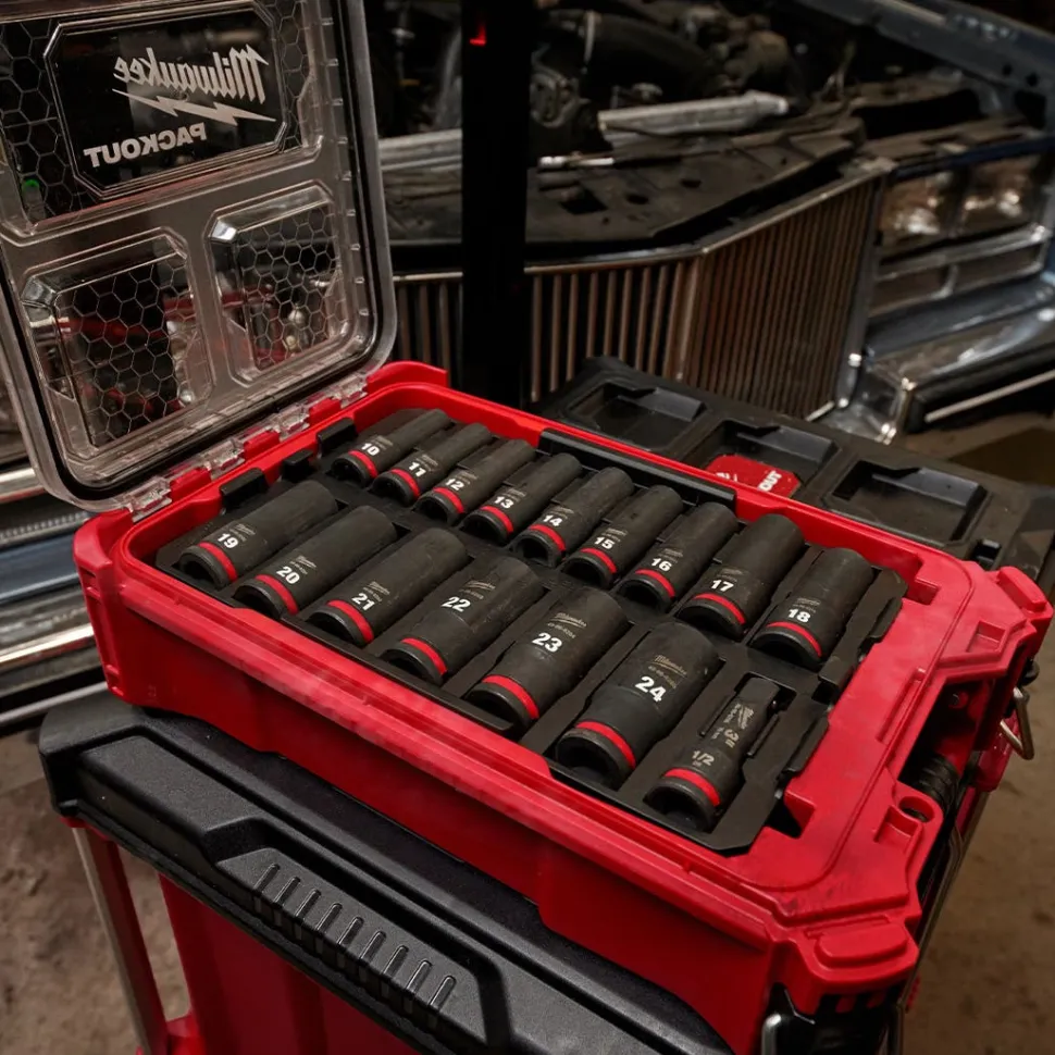 Milwaukee 16 Piece SHOCKWAVE Impact Duty 1/2" Drive Metric PACKOUT Deep Socket Set 49-66-6803