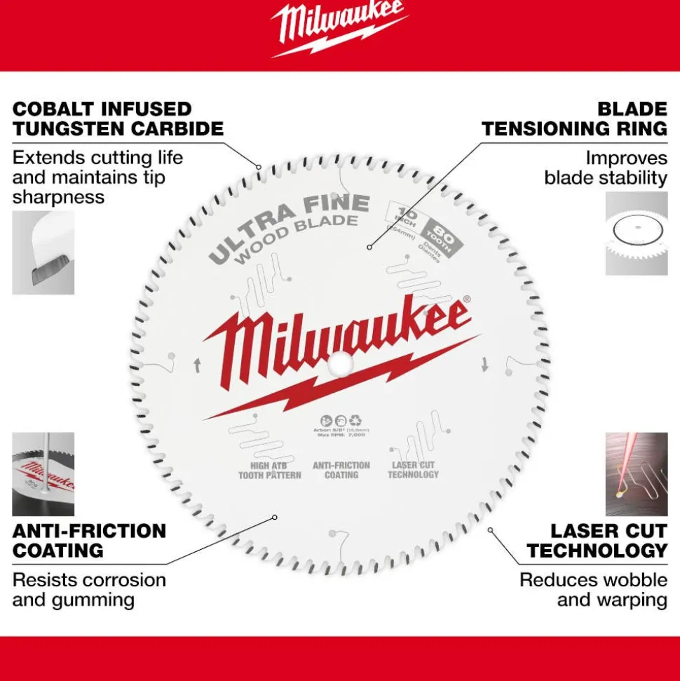 Milwaukee 10" 80T Circular Saw Ultra Fine Wood Blade 48-40-1032