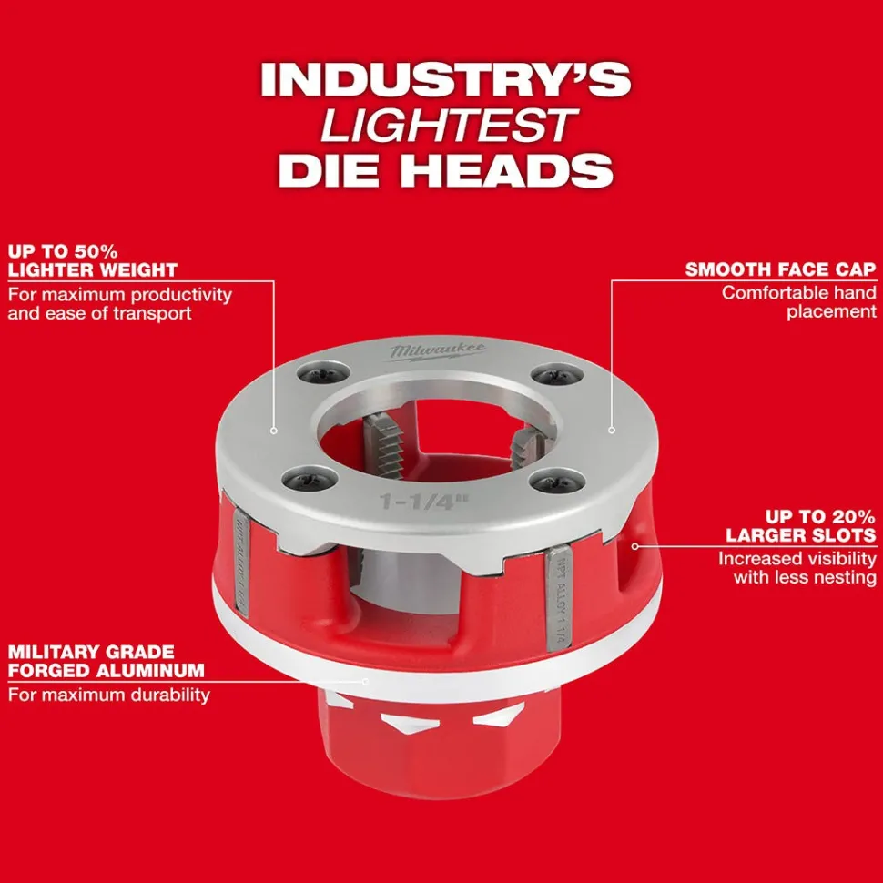 Milwaukee 1/2" to 1-1/4" Alloy NPT Compact 11R Pipe Threading 4 Head Kit (600-I) 48-36-1063