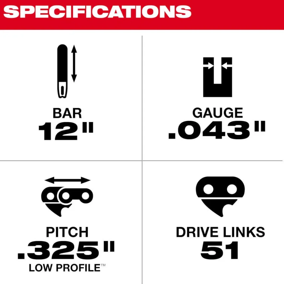 Milwaukee 12" Top Handle Chainsaw Guide Bar 49-16-2743