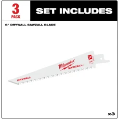 Milwaukee 6" 8TPI Drywall SAWZALL Blades (3 pk) 48-00-5053