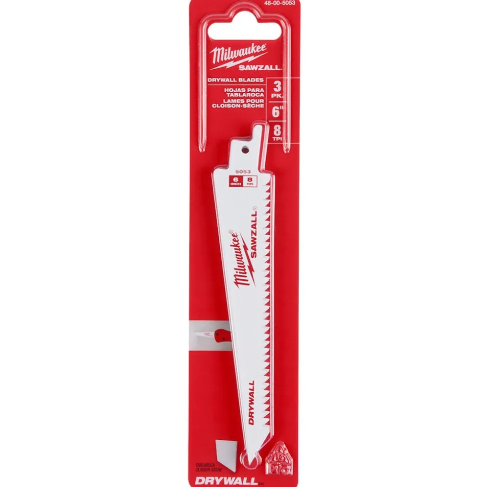 Milwaukee 6" 8TPI Drywall SAWZALL Blades (3 pk) 48-00-5053