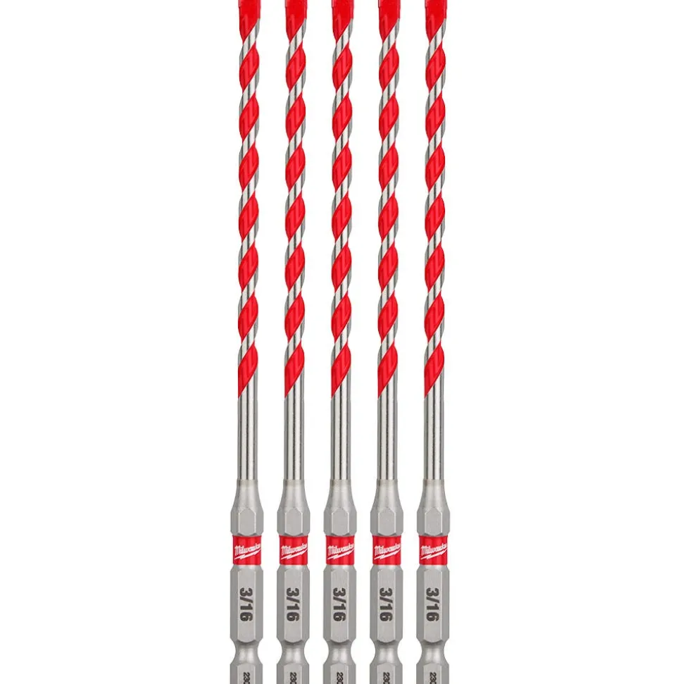 Milwaukee 3/16" x 4" x 6" SHOCKWAVE Impact Duty Carbide Hammer Drill Bits - Bulk 5 PK 48-20-9157